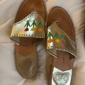 Gold Floral Slide Sandals